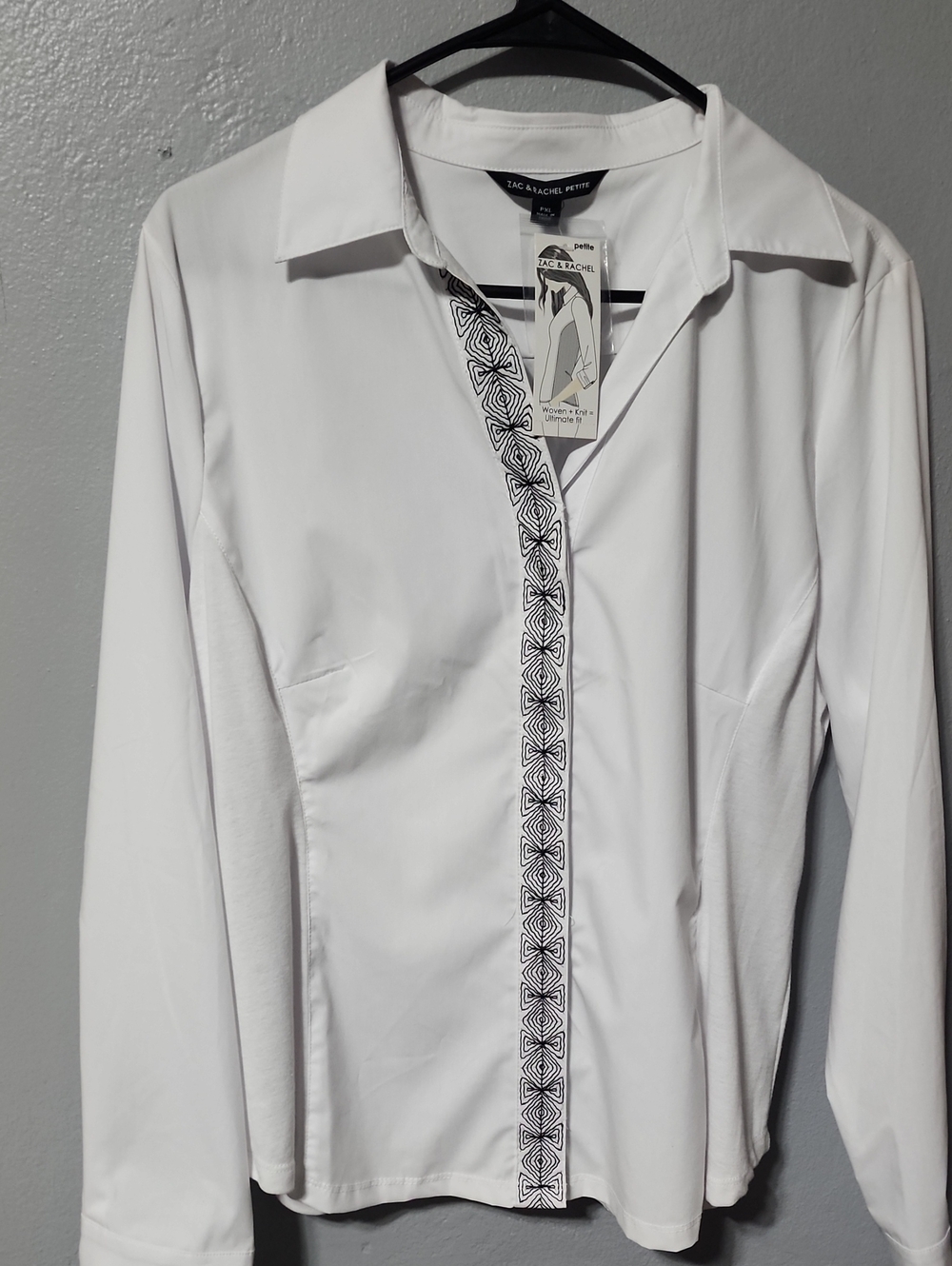 Zac & Rachel White Long-Sleeve Button-Down Shirt with Black Trim